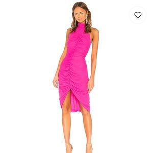 Hot pink halterback midi dress